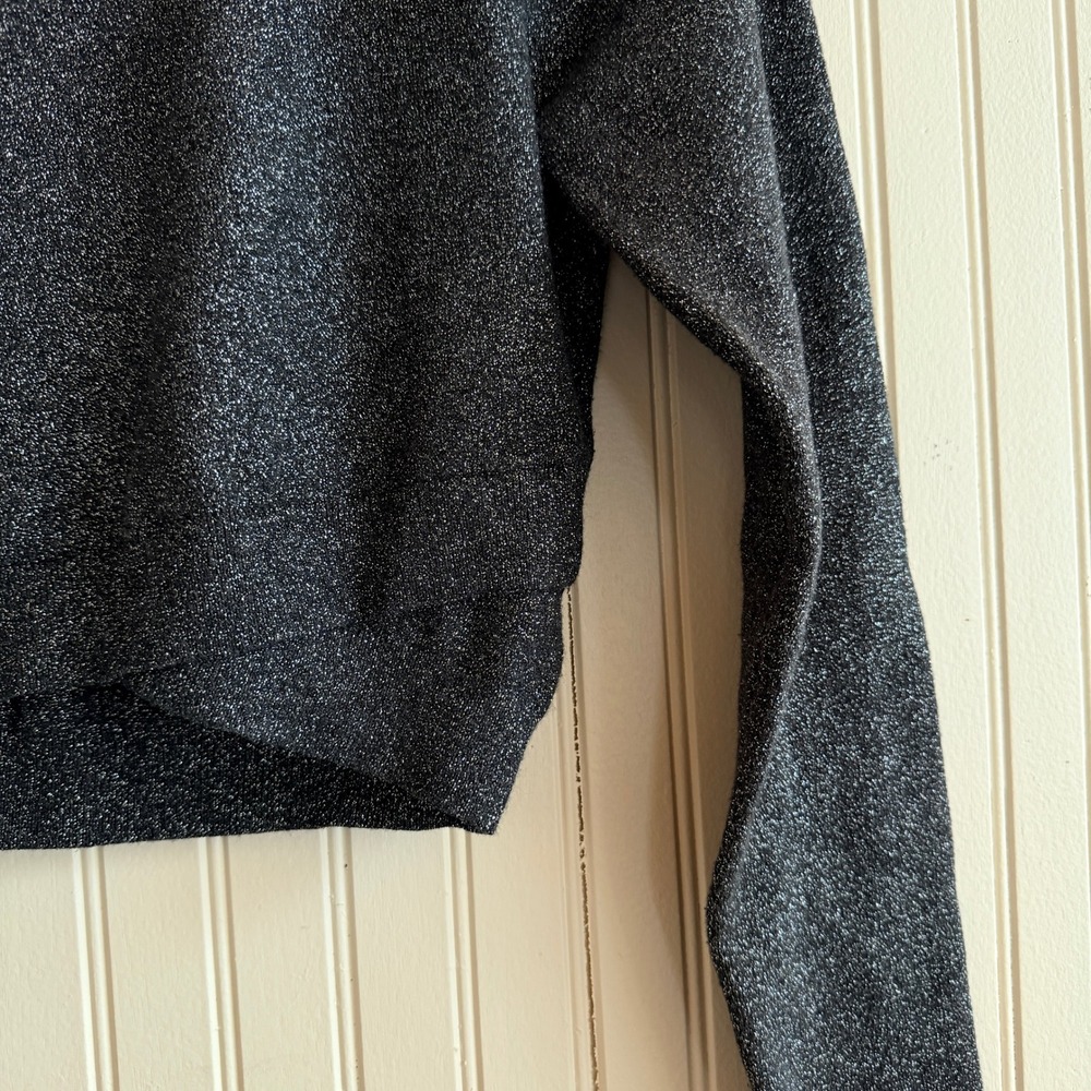 Express shimmer metallic Cropped Mock Neck‎ modern chic Sweater, Dark Gray/Black - Picture 5 of 5